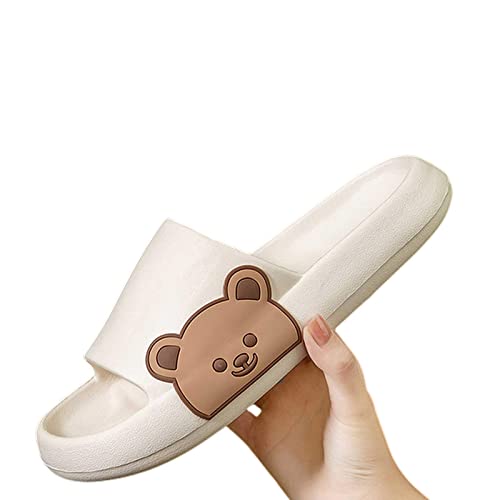 FORKIS Hausschuhe Damen Sommer Flip Flop Niedliche Cartoon Bär Schuhe für Damen Indoor Outdoor Weich Dicke Plateau Strand Sandalen Paar Slides-4.0Cm-Weiß,38-39 von FORKIS