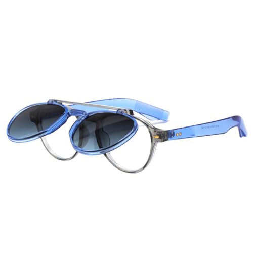 Beliebte Mode Doppelstege Damen Ovale Sonnenbrille Retro Flip Lens Shades UV400 Herren Nieten Punk Gradient Sonnenbrille (Blau Grau Grün) von FORLUZ
