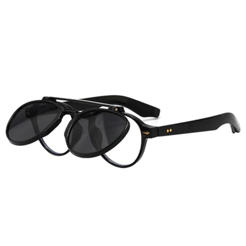 Beliebte Mode Doppelstege Damen Ovale Sonnenbrille Retro Flip Lens Shades UV400 Herren Nieten Punk Gradient Sonnenbrille (Schwarz Grau) von FORLUZ
