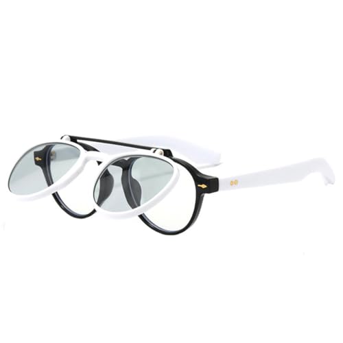 Beliebte Mode Doppelstege Damen Ovale Sonnenbrille Retro Flip Lens Shades UV400 Herren Nieten Punk Gradient Sonnenbrille (Weiß Hellgrau) von FORLUZ