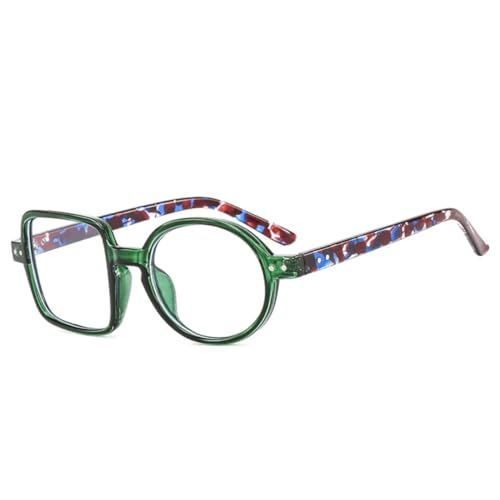 Einzigartiger runder Retro-Sonnenbrillenrahmen für Damen, klare Gläser, Federscharnierrahmen (grünes Muster) von FORLUZ