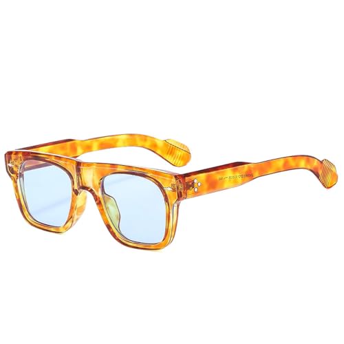FORLUZ Beliebte Mode Damen Sonnenbrille Retro Clear Ocean Lens Shades UV400 Herren Nieten Punk Gelb Blau Sonnenbrille (Bernsteinblau) von FORLUZ