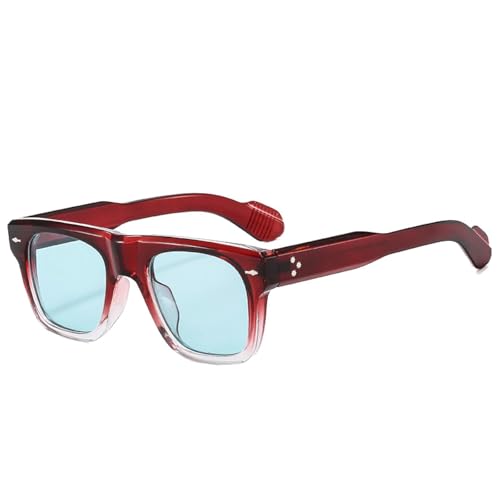 FORLUZ Beliebte Mode Damen Sonnenbrille Retro Clear Ocean Lens Shades UV400 Herren Nieten Punk Gelb Blau Sonnenbrille (Rot Farbverlauf Cyan) von FORLUZ