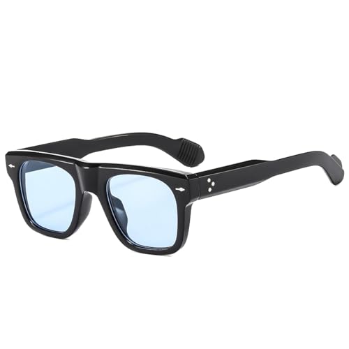 FORLUZ Beliebte Mode Damen Sonnenbrille Retro Clear Ocean Lens Shades UV400 Herren Nieten Punk Gelb Blau Sonnenbrille (Schwarz Blau) von FORLUZ