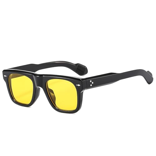 FORLUZ Beliebte Mode Damen Sonnenbrille Retro Clear Ocean Lens Shades UV400 Herren Nieten Punk Gelb Blau Sonnenbrille (Schwarz Gelb) von FORLUZ