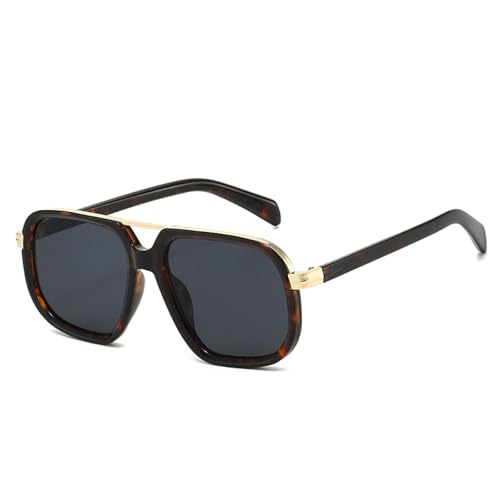 FORLUZ Beliebte Mode Doppelsteg Sonnenbrille Damen Retro Farbverlauf Sonnenbrille UV400 Herren Outdoor (Leopardengrau) von FORLUZ
