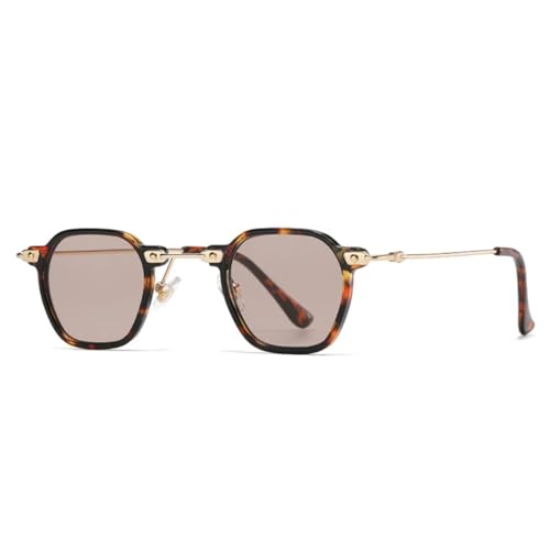 FORLUZ Beliebte Mode Herren Punk Klare Verlaufsgläser Sonnenbrillen Shades UV400 Damen Retro Nieten (Leopard hellbraun) von FORLUZ
