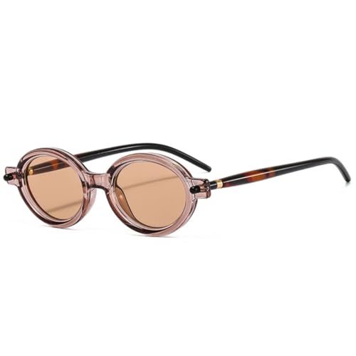 FORLUZ Beliebte Mode Kleine Ovale Sonnenbrille Damen Retro Klare Ozeanlinse Herren Punk Nieten Shades UV400 (Champagner) von FORLUZ