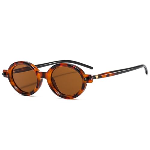 FORLUZ Beliebte Mode Kleine Ovale Sonnenbrille Damen Retro Klare Ozeanlinse Herren Punk Nieten Shades UV400 (Leopardentee) von FORLUZ