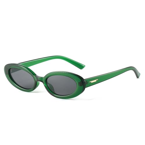 FORLUZ Beliebte Mode Kleine Ovale Sonnenbrille Damen Shades UV400 Vintage Punk Herren Nieten Trendy Sonnenbrille (Grün Grau) von FORLUZ
