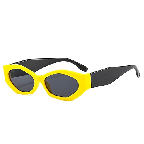 FORLUZ Beliebte Mode Polygon Cat Eye Damen Sonnenbrille Retro Oval Brillen Shades UV400 Herren Trendy (Gelb Schwarz Grau) von FORLUZ