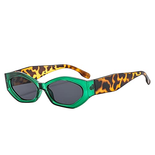 FORLUZ Beliebte Mode Polygon Cat Eye Damen Sonnenbrille Retro Oval Brillen Shades UV400 Herren Trendy (Grün Leopard Grau) von FORLUZ