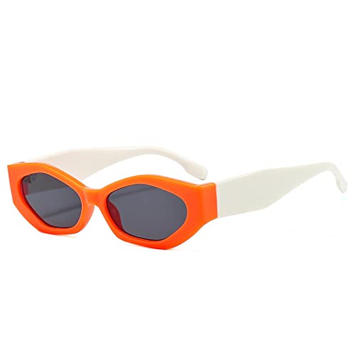 FORLUZ Beliebte Mode Polygon Cat Eye Damen Sonnenbrille Retro Oval Brillen Shades UV400 Herren Trendy (Orange Weiß Grau) von FORLUZ