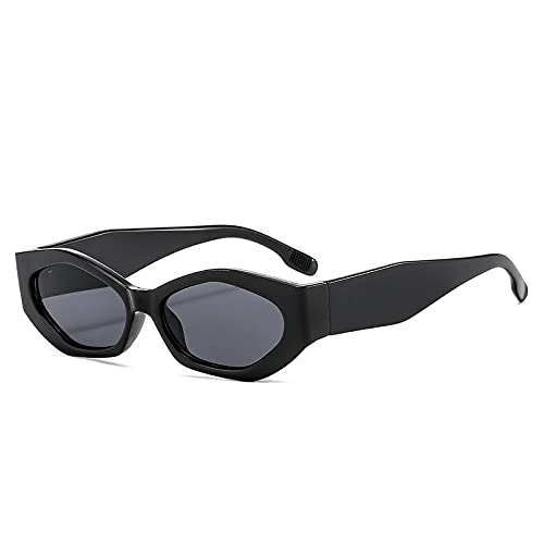 FORLUZ Beliebte Mode Polygon Cat Eye Damen Sonnenbrille Retro Oval Brillen Shades UV400 Herren Trendy (Schwarz Grau) von FORLUZ