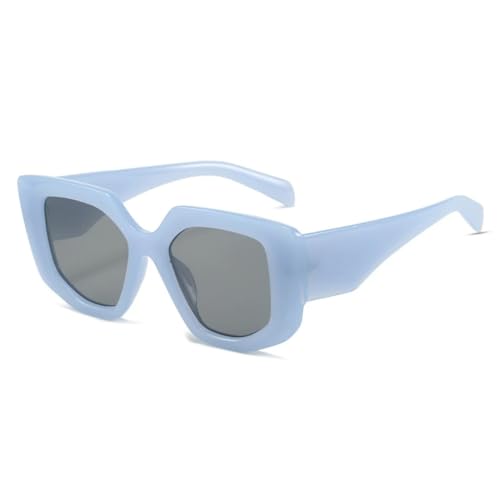 FORLUZ Beliebte Mode Polygon Damen Sonnenbrille Retro Jelly Blau Rosa Shades UV400 Männer Breite Beine (Jelly Blau Grau) von FORLUZ
