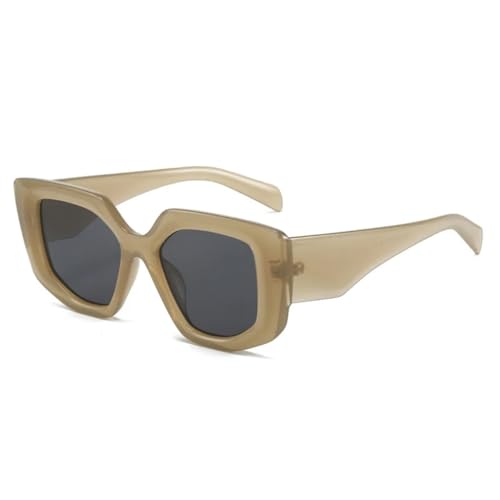 FORLUZ Beliebte Mode Polygon Damen Sonnenbrille Retro Jelly Blau Rosa Shades UV400 Männer Breite Beine (Teegrau) von FORLUZ