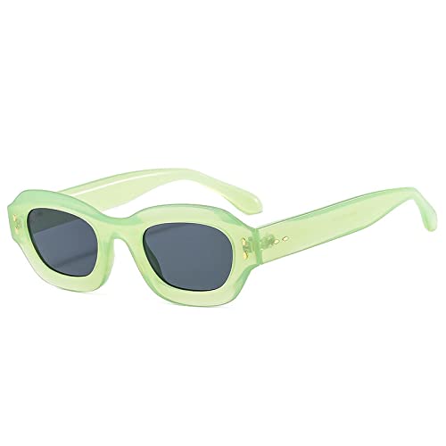 FORLUZ Beliebte Mode Polygon Damen Sonnenbrillen Shades UV400 Retro Nieten Dekor Herren Trendy Blau Grün Sonnenbrille (Grün Grau) von FORLUZ