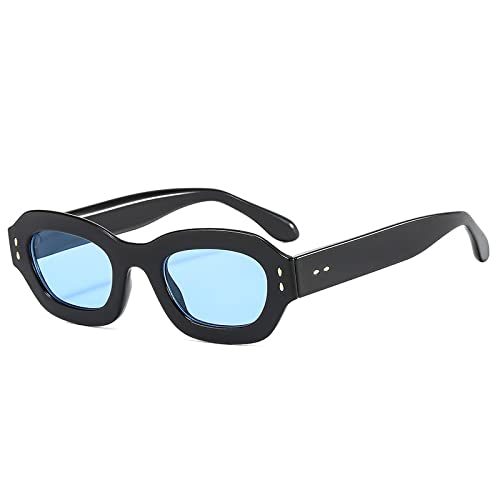 FORLUZ Beliebte Mode Polygon Damen Sonnenbrillen Shades UV400 Retro Nieten Dekor Herren Trendy Blau Grün Sonnenbrille (Schwarz Blau) von FORLUZ
