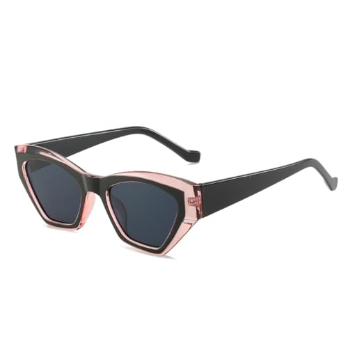 FORLUZ Beliebte Mode Polygon Unregelmäßige Cat Eye Damen Luxus Sonnenbrille Retro Doppelte Farbnuancen UV400 Herren Sonnenbrille (Schwarz Rosa Grau) von FORLUZ