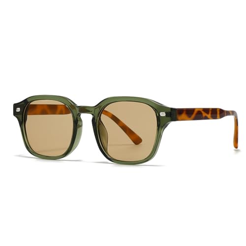 FORLUZ Beliebte Mode Sonnenbrillen Damen Retro Nieten Gelb Blau Shades UV400 Herren (Grüner Leopardentee) von FORLUZ