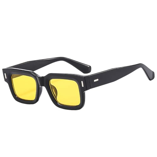 FORLUZ Beliebte Mode Sonnenbrillen Damen Retro Punk Clear Ocean Lens Brillen Herren Shades UV400 Nieten Sonnenbrille (Schwarz Gelb) von FORLUZ