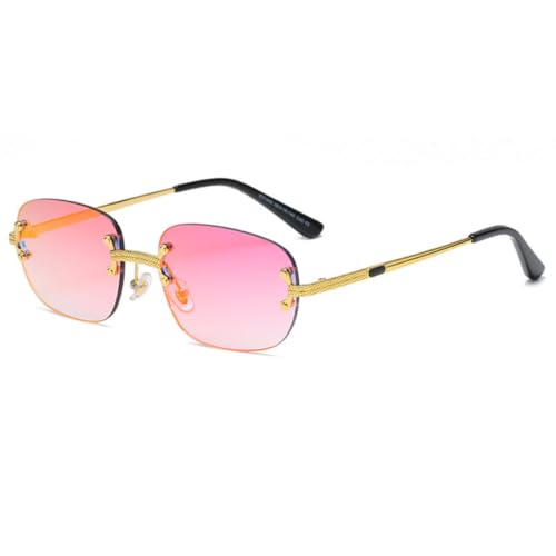 FORLUZ Beliebte kleine rechteckige Sonnenbrille, randlos, Retro, verspiegelt, UV400 (rot verspiegelt) von FORLUZ