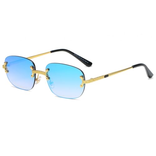 FORLUZ Beliebte kleine rechteckige Sonnenbrille, randlos, Retro, verspiegelte Sonnenbrille, UV400 (blau verspiegelt) von FORLUZ