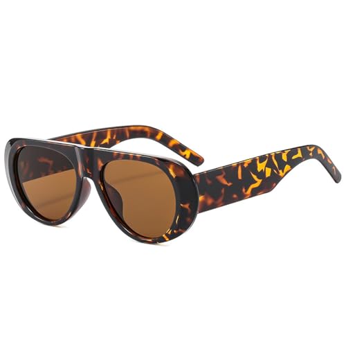 FORLUZ Beliebte modische Damen-Sonnenbrille, Retro, blau-grüne Farbtöne, UV400, trendige Sonnenbrille mit weitem Bein (Leopardentee) von FORLUZ