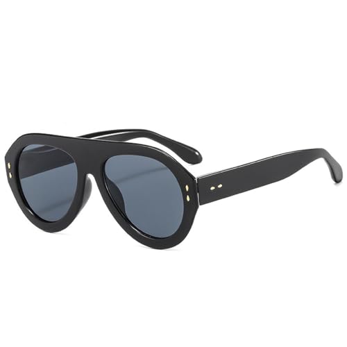 FORLUZ Beliebte modische Sonnenbrillen für Damen, UV400, Retro-Nieten-Dekoration, Farbverlauf, trendig, rund, für Herren (schwarz/grau) von FORLUZ