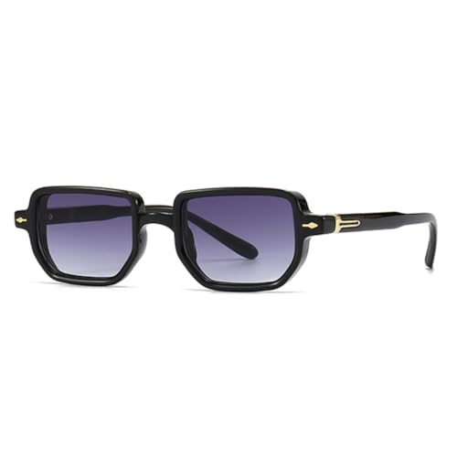 FORLUZ Beliebte modische rechteckige Sonnenbrille für Damen, UV400, Retro-Farbverlauf, Herren, trendige Nieten (Schwarz-Grau-Farbverlauf) von FORLUZ