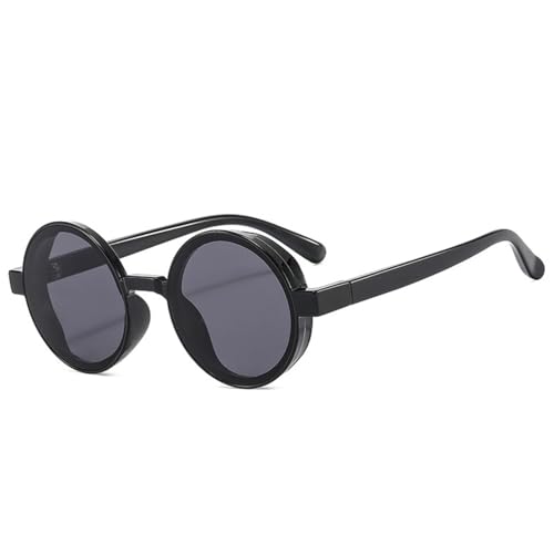 FORLUZ Beliebte modische runde Sonnenbrille für Damen, Retro, Punk, trendig, gelb-orange, Sonnenbrille für Herren, UV400 (schwarz-grau) von FORLUZ
