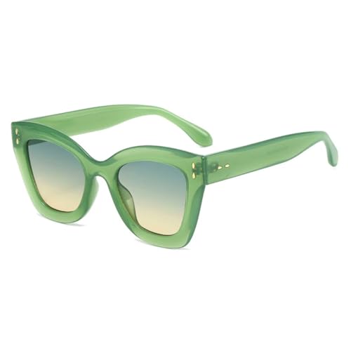 FORLUZ Cat Eye Damen Fashion Sonnenbrillen Shades UV400 Retro Nieten Herren Farbverlauf (Grün Grün Gelb) von FORLUZ