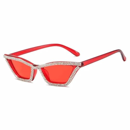 FORLUZ Cat Eye Kunststoffrahmen Strass Dekor Mode Sonnenbrille (Rot Rot) von FORLUZ