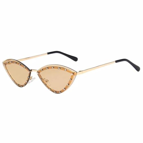 FORLUZ Cat Eye Sonnenbrille, Legierung, randlos, Kristall, glänzend, weiblich, einzigartig, elegant, grün, Strass-Schattierungen (Gold Tea) von FORLUZ