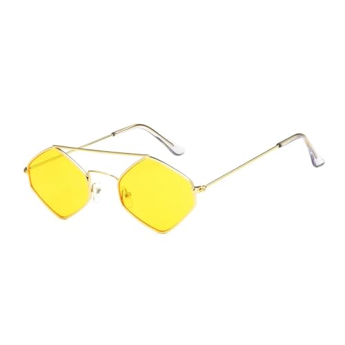 FORLUZ Cat Eye Sonnenbrille Damen Mode Polygon Sonnenbrille Vintage Metall UV400 Shades (Gold-Gelb) von FORLUZ