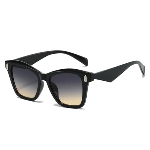FORLUZ Cat Eye Sonnenbrille Mode Damen Farbverlauf Sonnenbrille UV400 Retro Nieten Herren (Schwarz Grau Gelb) von FORLUZ