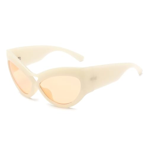 FORLUZ Cat-Eye-Sonnenbrille mit großem Rahmen, Damenmode, Retro, UV400, große verspiegelte Bein-Sonnenbrille (beige) von FORLUZ