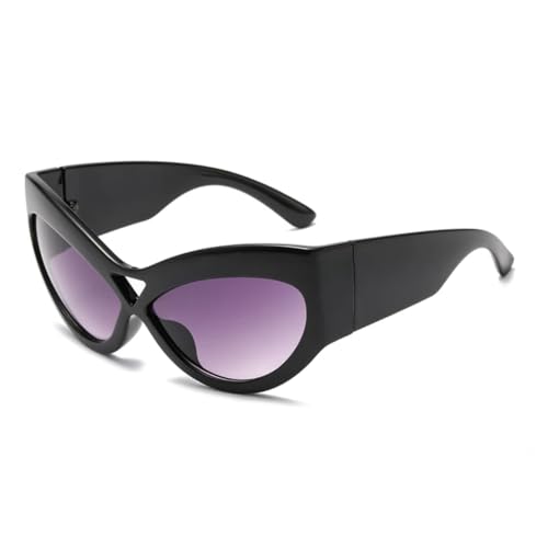 FORLUZ Cat-Eye-Sonnenbrille mit großem Rahmen, Damenmode, Retro, UV400, große verspiegelte Bein-Sonnenbrille (schwarzgrau) von FORLUZ