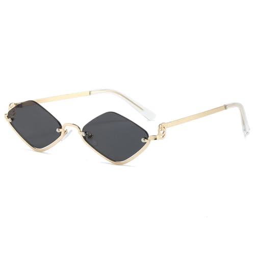 FORLUZ Damen-Sonnenbrille, Rahmen, Brille, polygonal, modisch, luxuriös, lässig, Hip-Hop-Brille (Goldschwarz) von FORLUZ