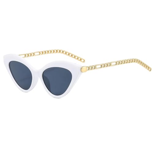 FORLUZ Damen-Sonnenbrille im Katzenaugen-Design, modische Sonnenbrille mit Metallkette, klassische Brille (C3Weiß-Schwarz.) von FORLUZ
