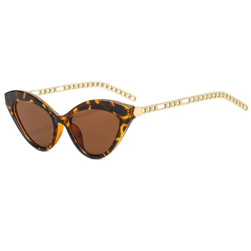 FORLUZ Damen-Sonnenbrille im Katzenaugen-Design, modische Sonnenbrille mit Metallkette, klassische Brille (C6Leoaprd-Braun) von FORLUZ
