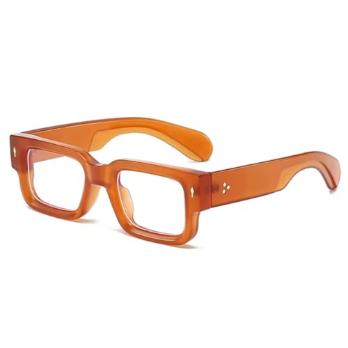 FORLUZ Damen Sonnenbrille mit breitem Rahmen, transparente Brille, Herren-Retro-Rahmen mit Nietendekoration (teefarben) von FORLUZ