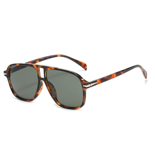 FORLUZ Doppelstege Herren Sonnenbrille Mode Nieten Dekoration Shades UV400 Damen Trendy Leopard (Leopard dunkelgrün) von FORLUZ