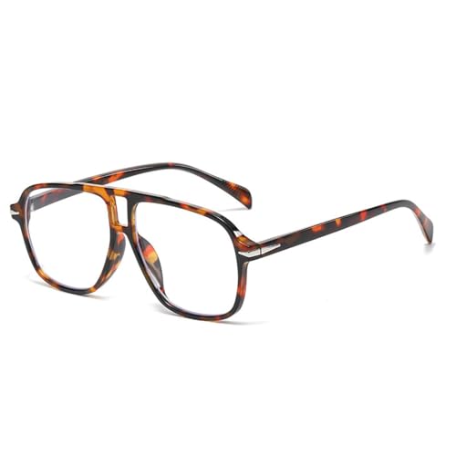 FORLUZ Doppelstege Herren Sonnenbrille Mode Nieten Dekoration Shades UV400 Damen Trendy Leopard (Leopard klar) von FORLUZ