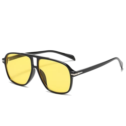 FORLUZ Doppelstege Herren Sonnenbrille Mode Nieten Dekoration Shades UV400 Damen Trendy Leopard (Schwarz Gelb) von FORLUZ
