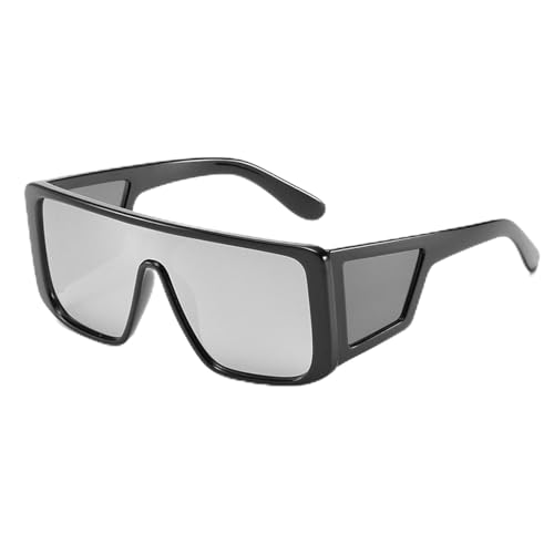 FORLUZ Einteilige modische Sonnenbrille, luxuriöse, übergroße Brillen, Damen-Sonnenbrille, Punk-Stil, UV400 (Schwarz-Silber) von FORLUZ