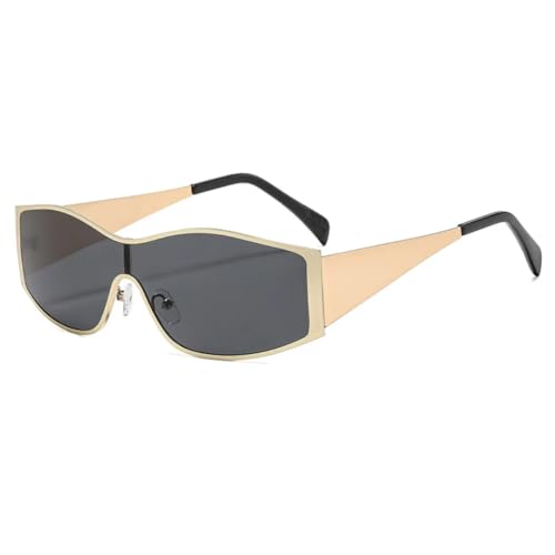 FORLUZ Großer Rahmen, rechteckig, einteilig, Metall-Sonnenbrille, Damen, Luxus, Vintage, Herren, beliebt, Punk, UV400 (Gold-Schwarz) von FORLUZ