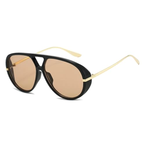 FORLUZ Klassische Sonnenbrille Damen Retro Sonnenbrille Luxus Herren UV400 (schwarz Champagner) von FORLUZ