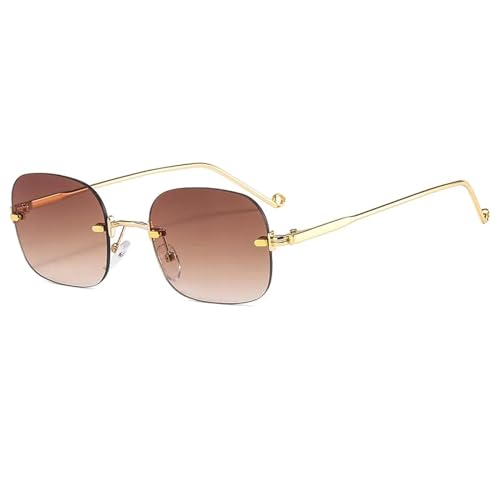 FORLUZ Kleine randlose Sonnenbrille für Damen, modisch, Punk, Herren, rahmenlos, blaue, klare Linse, UV400 (C3Gold-Braun) von FORLUZ