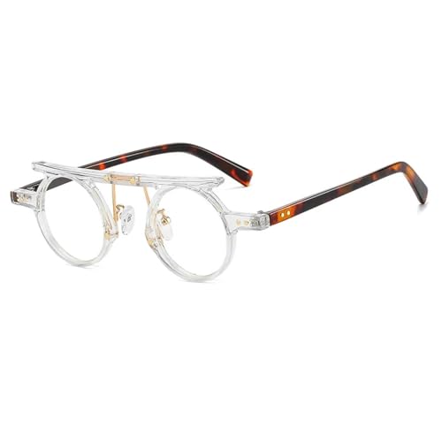 FORLUZ Kleine runde Punk-Sonnenbrille für Damen und Herren, modisch, hellgrau, Ozeanlinse, Sonnenbrille, Luxusnieten (klar) von FORLUZ